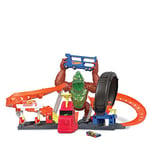 Hot Wheels Toxic Gorilla Slam Gas Station & Tire Repair Shop Playset with Adjustable Launcher, Lights & Sounds & 1 1:64 Scale Car, Connects to Other Track Sets, Gift for Kids 5 Years Old & Up, HBY95