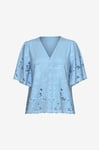 Selected FEMME - Blus slfDahlia SS Broderi Shirt - Blå