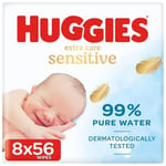 Huggies Extra Care Sensitive 99% Water Baby Wipes, Big Pack (8 x 56 per pack)