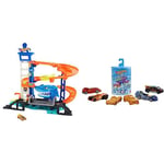 Hot Wheels Track Set and 1:64 Scale Toy Car, Multi-Level Playset with Shark Nemesis Challenge, HDP06 & Color Reveal 1:64 Scale Vehicles with Surprise Reveal & Repeat Color-Change; GYP13