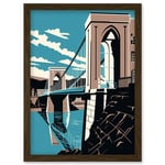 Clifton Suspension Bridge Tan Brown Blue Linocut Artwork Framed Wall Art Print A4