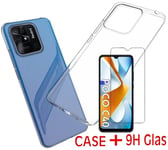 Transparent Silicone Case Cover+9H Protective Glass for Xiaomi Poco C40