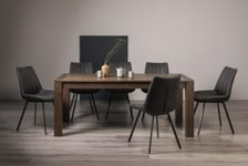 Bentley Designs Turin Dark Oak 6-10 Seater Extending Dining Table with 8 Fontana Dark Grey Faux Suede Fabric Chairs