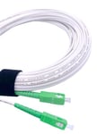 Elfcam® - Câble/Rallonge Fibre Optique (Orange SFR Bouygues) - Jarretière Simplex Monomode SC-APC à SC-APC - Blindage et Connecteur Renforcée - Perte Très Fiable - Blanc, 1M
