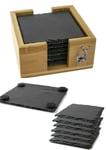 6 Square Slate Coasters in a Bamboo Holder with a pewter A31 Standing Stag 1