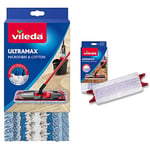 Vileda Recharge Ultramax Sensitive Spécial Parquet, Blanc, 1 Unité & Housse Micro & Coton pour Balai à Plat Ultramax, 120g