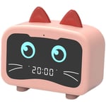Mini Wireless Bluetooth Speaker Led Digital Alarm Clock Small Cat Cartoon FM Radio Charging with USB Charging Port for Sleepers,Black,alarm clock digital ANJT (Color : Pink)