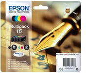 Epson 16 Multipack (Stylo à plume) - Pack de 4 cartouche d'encre Noir, Cyan, Magenta, Jaune DURABrite