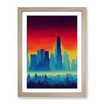 City Skyline Watercolour No.4 Framed Print for Living Room Bedroom Home Office Décor, Wall Art Picture Ready to Hang, Oak A3 Frame (34 x 46 cm)