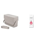 Bundle of Joseph Joseph 30046 Compo 4 Easy-fill Food Waste Caddy-4 Litres-Stone + Joseph Joseph IW2 Biodegradable, Compostable Bags, Pack of 50 Food Waste Bin Liners, White, Small, 4 Litres