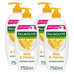 Naturals Milk & Honey Shower Gel Pump 750 ml Pack of 4, Dermatologically Tested