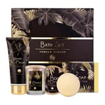 accentra - Coffret cadeau luxe pour femme 5 pièces – Kit de bain cadeau avec bougie parfumée, savon, crème pour les mains, beurre corporel et bombe de bain – Kit bien-être pour femmes et filles pour