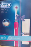 Oral-B Pro  1 680 3D Pink Electric Toothbrush&White Bonus Travel Case