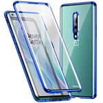 Case for OnePlus 8/1+ 8 Magnetic Cover,KEKBOX 360° Metal Frame Full Body Protection Case Tempered Glass Front and Back Camera Lens Protector Cover Magnetic Adsorption Shockproof Bumper Case - blue