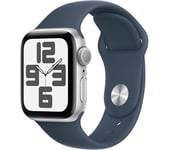APPLE Watch SE (2023) - 40 mm Silver Aluminium Case with Storm Blue Sports Band, M/L, Silver/Grey,Blue