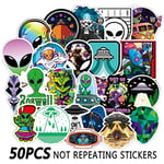 50PCS Outer Space Sticker UFO Alien Astronaut Rocket Cartoon Stickers Gifts Toys for Children DIY Skateboard Laptop Car Phone F4