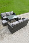 Outdoor Rattan Sofa Set Dining Table Curved Arm Lounge Sofa Small Footstools 8 Seater