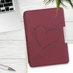 kwmobile Case Compatible with Amazon Kindle Paperwhite - e-Reader Cover Brushed Heart Dark Red