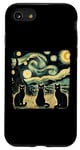 Coque pour iPhone SE (2020) / 7 / 8 Trois chats Van Gogh Nuit étoilée Amoureux des chats Vintage