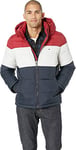 Tommy Hilfiger Men's Hooded Puffer Jacket Down Alternative Coat, Red/White/Midnight, 3XL