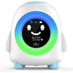 Kids Alarm Clock Digital Wake Up Clock with 5-Color Changeable Night Light Indoor Temperature Nap Timer Baby Children’s Sleep Training Bedside Clock (Penguin)