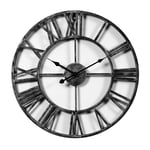 LVPY Creative Large Traditional Vintage Style Silver Iron Wall Clock with Roman Numerals