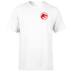 Jurassic Park Red Logo Embroidered Men's T-Shirt - White - 3XL