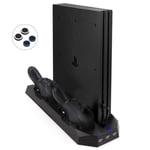 FlexDin mis à jour Socle PS4 Pro / PS4 Slim Vertical avec Ventilateur de Refroidisseur, 2 Support Manette PS4 Station de Recharge pour DualShock 4 Controller, Hub USB pour PlayStation 4 Pro / Slim