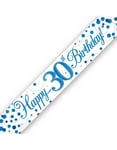 2,7 Meter Hvit og Blå "Happy 30th Birthday" Holografisk Banner