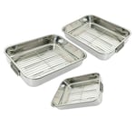 Prima Stainless Steel Baking Tray - Oven Cooker Grill Pan Roasting Tray with Steel Wire Rack - Set of 3 Trays | Small, Medium, Large