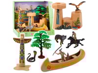Indian Village Village Figuriner Kanot Totem Lean Toys