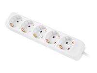 Lanberg - Effektband - Ac 230 V - 2500 Watt - Ingång: Power Cee 7/7 - Utgångskontakter: 5 (Power Cee 7/3) - 1.5 M Sladd - Vit