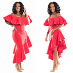 Sexy Women Off Shoulder Ruffle Bodycon Dress Red S