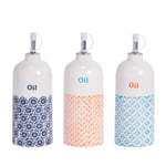 Hand-Printed Olive Oil Pourer Bottles 500ml 3 Colours Pack of 3