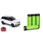 CMJ RC Cars TM Range Rover Sport Remote Control Car 1:24 scale with Working LED Lights, Radio Controlled Supercar & Amazon Basics AA Rechargeable Batteries, Pre-charged - Pack of 4