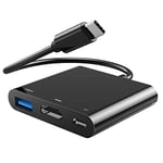 Adaptateur USB C HDMI 3 en 1, Adaptateur Type C vers HDMI 4K avec USB C pd3.0 100W vers HDMI et USB 3.1 Gen 1 5Gbps, Compatible Thunderbolt 3/4, pour Pour iPhone 15 Pro/iPhone 15 pro Max etc, Noir