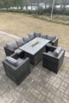 Outdoor Corner Sofa Burner Gas Fire Pit Table Sets Heater Lounge Chairs 8 Seater