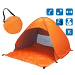 shunlidas Folding Portable Fishing Tent Camping Automatic Pop Up Tents Sun Shelter Anti-uv Sun Shade Awning 2-3 Person Outdoor Summer Tent-Orange