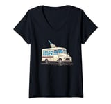 Womens Pretty Cream Truck for Ice Cream in Summer and happy people V-Neck T-Shirt