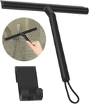 BROTOU Silicone Shower Squeegee with Hook & Lanyard, Black Window Glass Scraper,