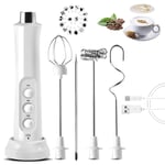 SHINROAD Handheld Electric Milk Frother, 3 Speeds Foam Maker with Stainless Steel Whisk, USB Rechargeable Drink Mixer for Cappuccino Latte Coffee Protein Powder Matcha White
