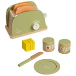 Teamson Kids Wooden Toaster Toy Play Kitchen Accessories 11 pcs Green TK-W00006