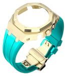 Tiera Casio GA-2100 custom mod kit turkos silikonklockarmband + guldfärgat bezel