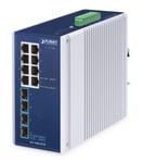 PLANET IP30 Industrial 8-Port Uhåndtert Gigabit Ethernet (10/100/1000) Aluminium, Blå