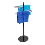 Relaxdays Porte-serviettes sur pied KLAAS en Inox base en verre Support essuie salle de bain 2 barres H x l x P 92,5 x 42 x 23 cm argenté & noir