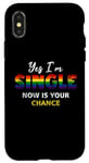 Coque pour iPhone X/XS Drapeau arc-en-ciel Yes I am Single Now Your Chance Gay Pride