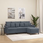 3-personers sofa med fodskammel 180 cm velour mørkegrå