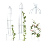 Relaxdays, blanc Tuteur de jardin Oiseau colonne rosier arche plante grimpante set 2 métal H 113 cm et 103 cm arceau