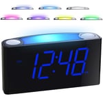 Digital Alarm Clock with 7”Large Display,Loud Desk Clock with 7 Colors Night Light, Snooze, 2 USB Charge Ports,Adjustable Volume&Brightness,Battery Backup,Bedside Clock for Kids Bedroom(Mains Powered)