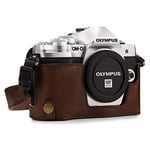 MegaGear MG1351 Ever Ready Leather Half Case and Strap with Battery Access for Olympus OM-D E-M10 Mark III Camera - Dark Brown